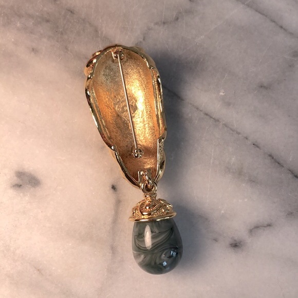 Vintage 90s Signed Jose Barrera for Avon Venetian Mist Green Marbled Brooch Pin - Picture 5 of 8